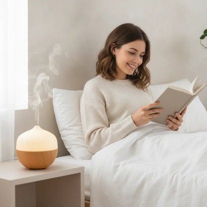 Diffuseur d'huiles essentielles lumineux design bois et blanc