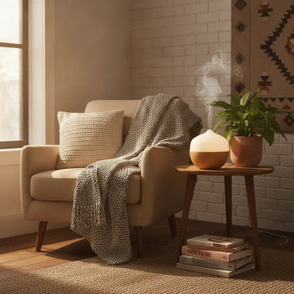 Diffuseur d'huiles essentielles lumineux design bois et blanc