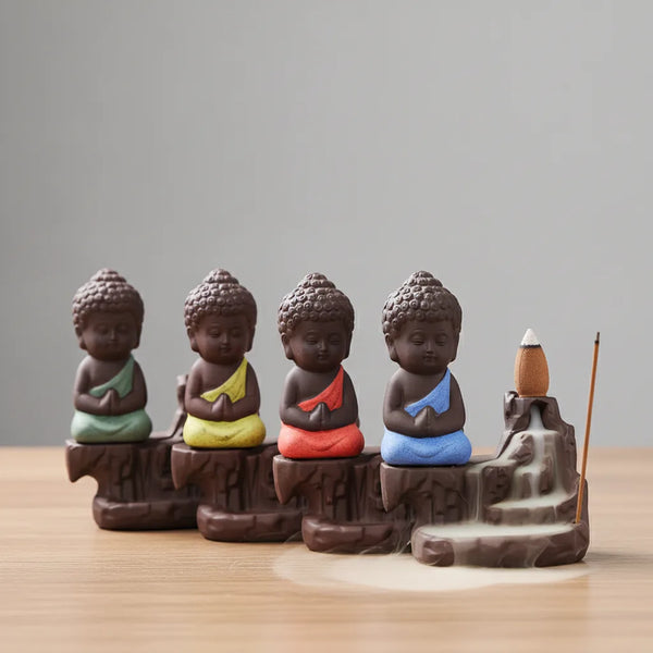 Brûleur Encens Cascade Moine Mignon Céramique Zen