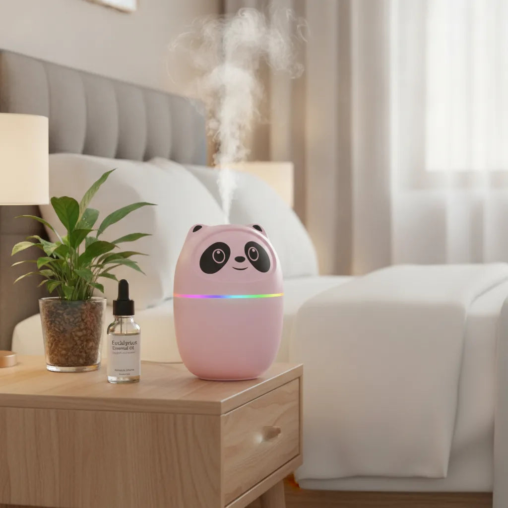 Humidificateur Panda : Brume Fraîche & Diffuseur Huiles Essentielles