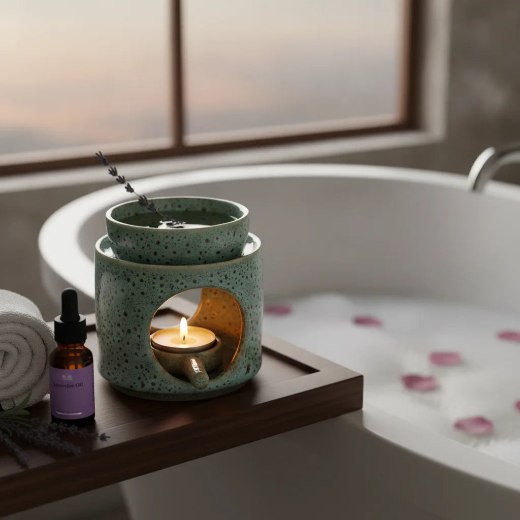 Four d'Aromathérapie Cylindrique Vert en Céramique