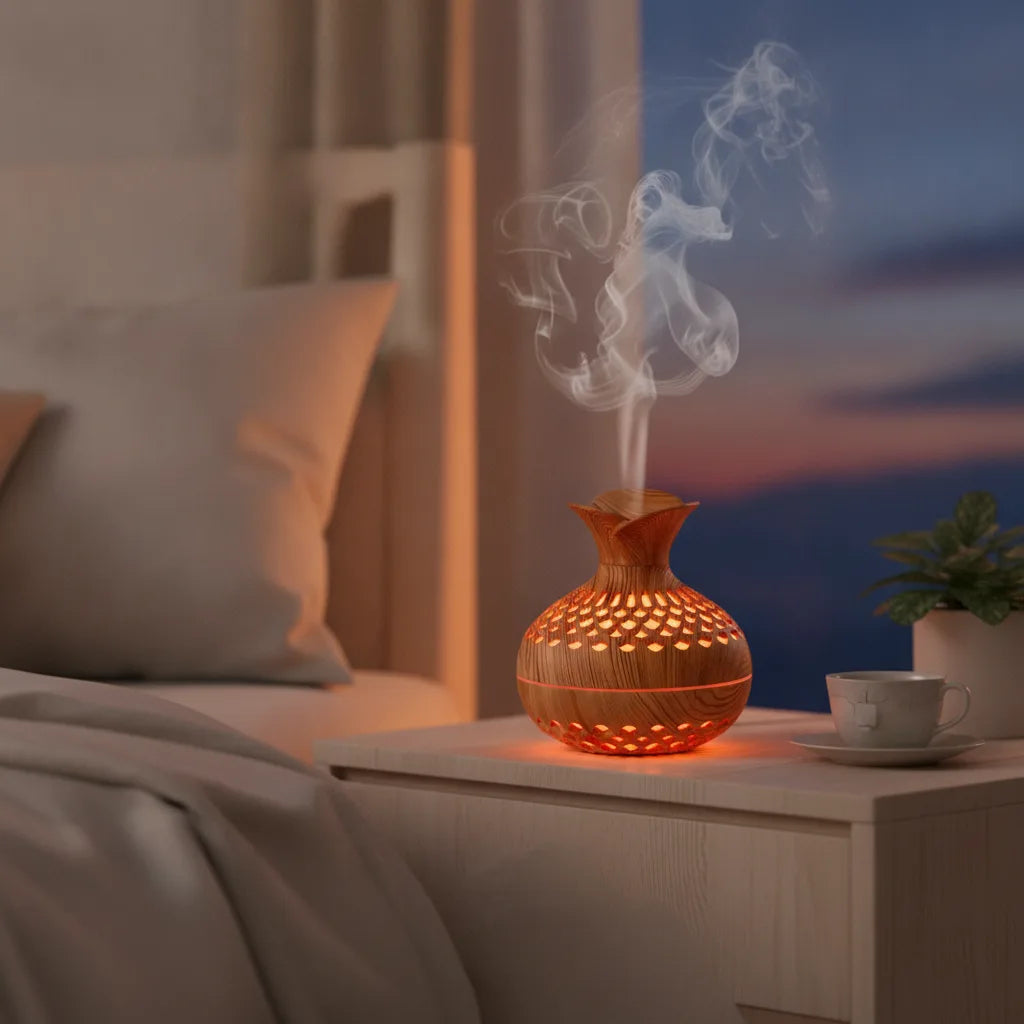Humidificateur Design Grain de Bois Multifonction
