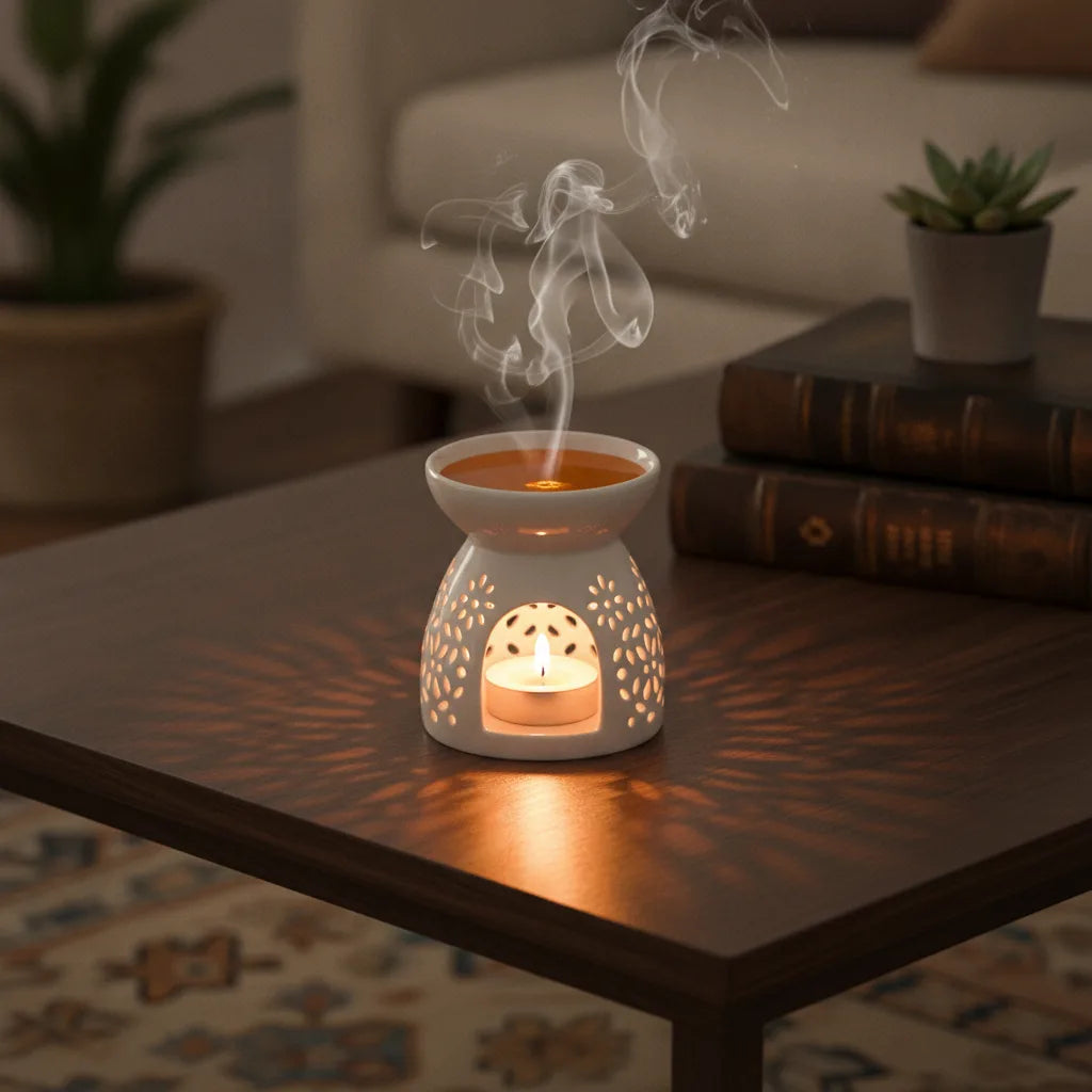 Brûleur d'Encens Oriental Céramique Blanche