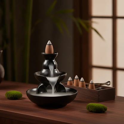 Brûleur d'encens cascade en céramique noire