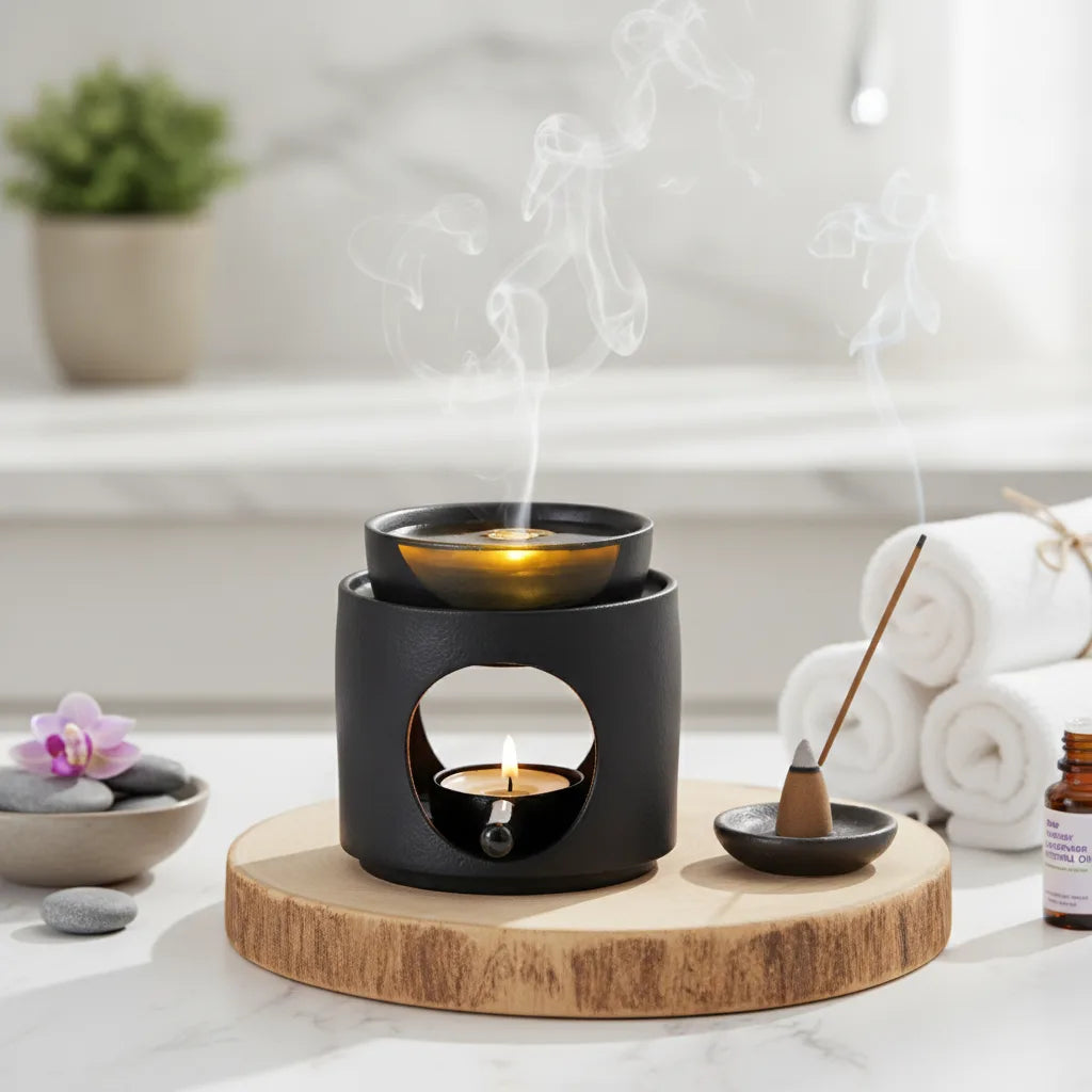 Bougeoir Chauffant Céramique 3-en-1 Aromathérapie & Encens