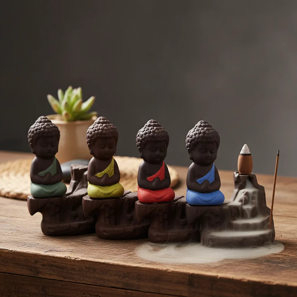 Brûleur Encens Cascade Moine Mignon Céramique Zen