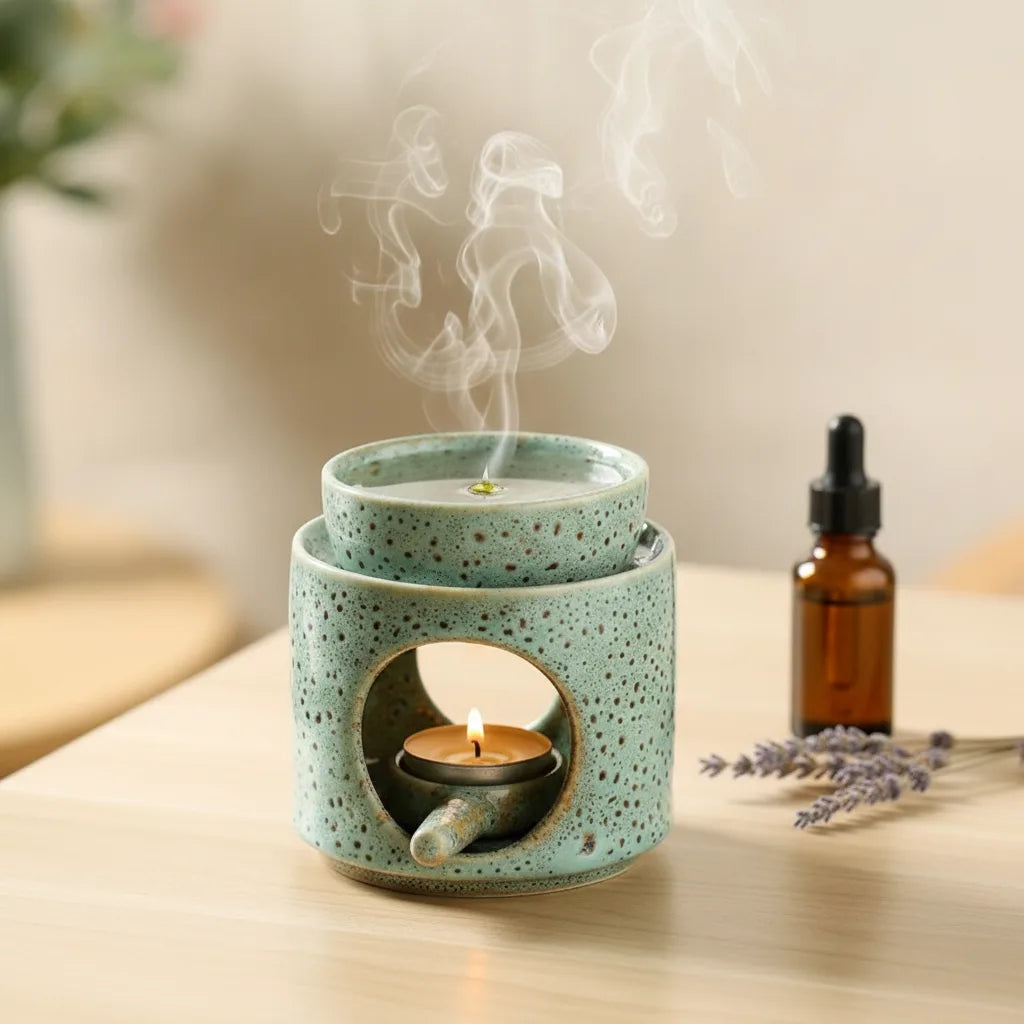 Four d'Aromathérapie Cylindrique Vert en Céramique